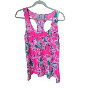 Lilly Pulitzer Pink Tropical Print Racerback Tank Top Womens Size S